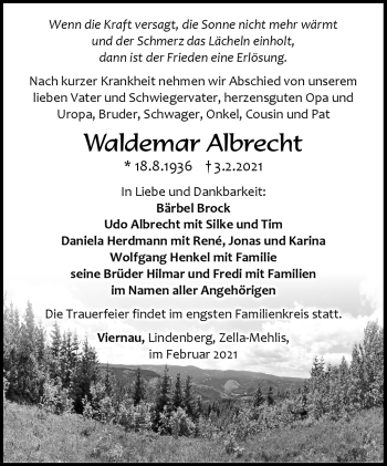 Traueranzeige von Waldemar Albrecht von Südthüringer Presse