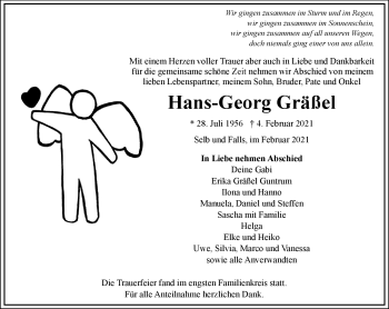 Traueranzeige von Hans-Georg Gräßel von Frankenpost