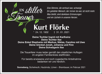 Traueranzeige von Kurt Flörke von Südthüringer Presse