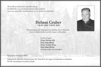 Traueranzeige von Helmut Gruber von Frankenpost