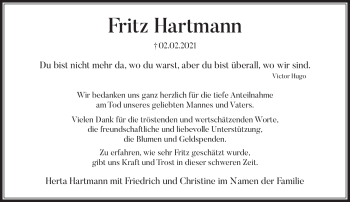 Traueranzeige von Fritz Hartmann von Frankenpost