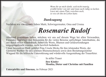 Traueranzeige von Rosemarie Rudolf von Südthüringer Presse