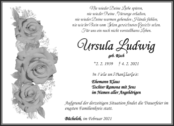Traueranzeige von Ursula Ludwig von Südthüringer Presse