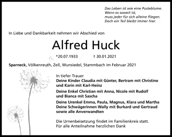 Traueranzeige von Alfred Huck von Frankenpost