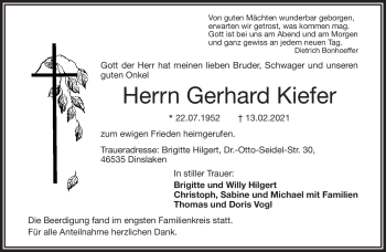 Traueranzeige von Gerhard Kiefer von Frankenpost