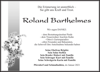 Traueranzeige von Roland Barthelmus von Südthüringer Presse
