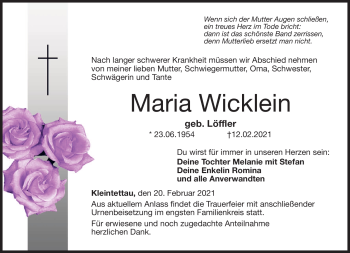 Traueranzeige von Maria Wicklein von Neue Presse Coburg