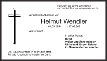 Traueranzeige von Helmut Wendler von Frankenpost
