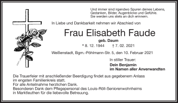 Traueranzeige von Elisabeth Faude von Frankenpost