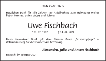 Traueranzeige von Uwe Fischbach von Neue Presse Coburg