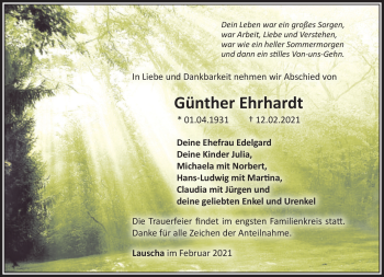 Traueranzeige von Günther Ehrhardt von Südthüringer Presse