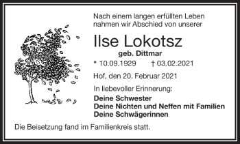 Traueranzeige von Ilse Lokotsz von Frankenpost