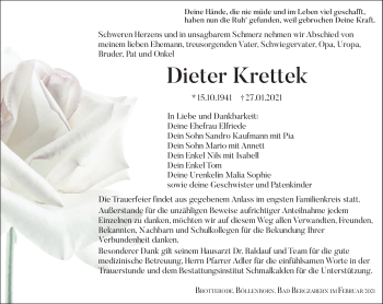 Traueranzeige von Dieter Krettek von Südthüringer Presse