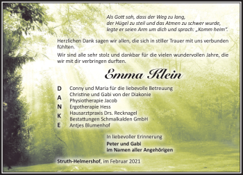 Traueranzeige von Emma Klein von Südthüringer Presse