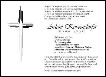 Traueranzeige von Adam Korzendorfer von Frankenpost