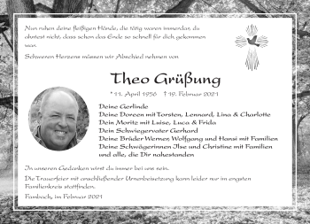 Traueranzeige von Theo Grüßung von Südthüringer Presse