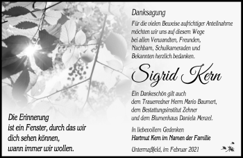 Traueranzeige von Sigrid Kern von Südthüringer Presse