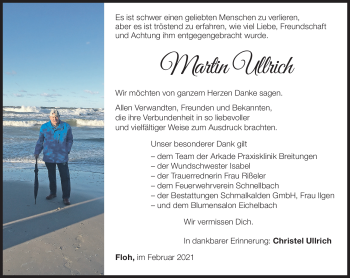 Traueranzeige von Martin Ullrich von Südthüringer Presse