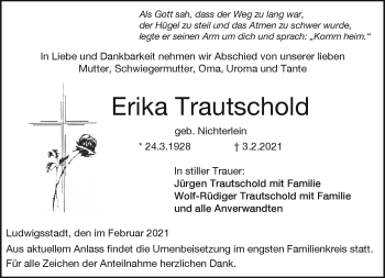 Traueranzeige von Erika Trautschold von Neue Presse Coburg