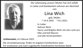 Traueranzeige von Lina Wich von Neue Presse Coburg