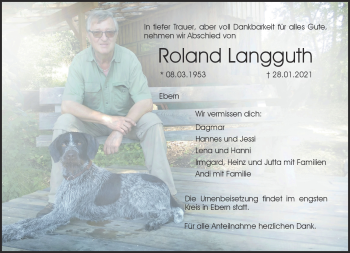 Traueranzeige von Roland Langguth von Neue Presse Coburg