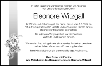 Traueranzeige von Eleonore Witzgall von Frankenpost