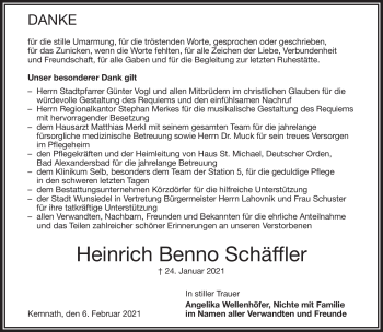 Traueranzeige von Heinrich Benno Schäffler von Frankenpost