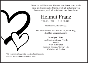Traueranzeige von Helmut Franz von Frankenpost