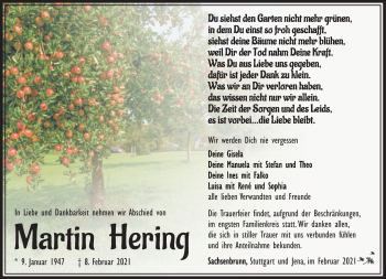 Traueranzeige von Martin Hering von Südthüringer Presse