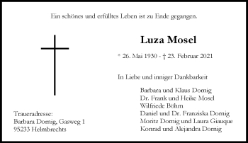 Traueranzeige von Luza Mosel von Frankenpost