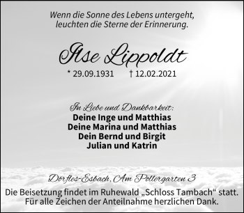 Traueranzeige von Ilse Lippoldt von Neue Presse Coburg