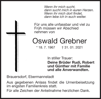 Traueranzeige von Oswald Grebener von Neue Presse Coburg