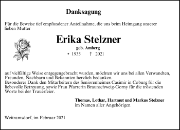 Traueranzeige von Erika Stelzner von Neue Presse Coburg