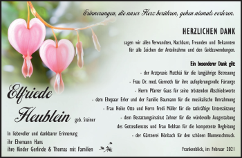 Traueranzeige von Elfriede Heublein von Südthüringer Presse