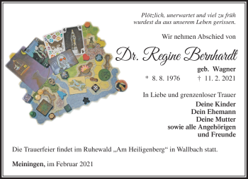 Traueranzeige von Dr. Regine Bernhardt von Südthüringer Presse