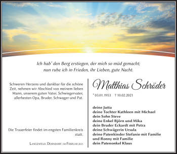 Traueranzeige von Matthias Schröder von Südthüringer Presse