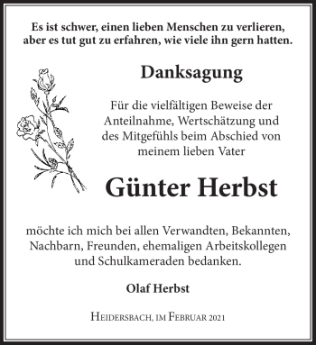 Traueranzeige von Günter Herbst von Südthüringer Presse