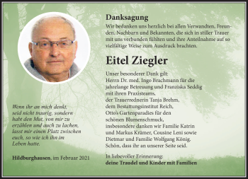 Traueranzeige von Eitel Ziegler von Südthüringer Presse