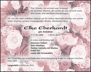 Traueranzeige von Elke Eberhardt von Südthüringer Presse