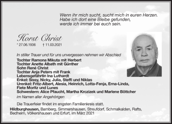 Traueranzeige von Horst Christ von Südthüringer Presse