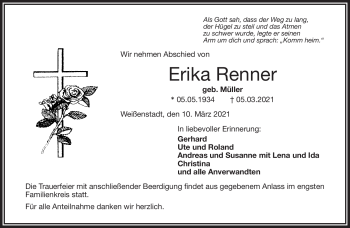 Traueranzeige von Erika Renner von Frankenpost