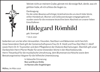 Traueranzeige von Hildegard Römhild von Südthüringer Presse