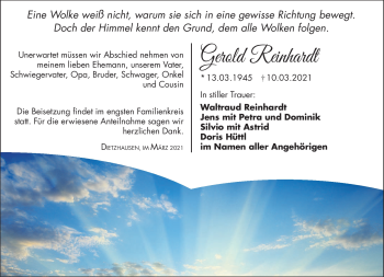 Traueranzeige von Gerold Reinhardt von Südthüringer Presse