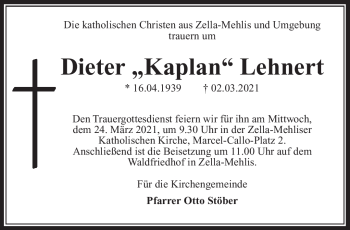 Traueranzeige von Dieter Lehnert von Südthüringer Presse