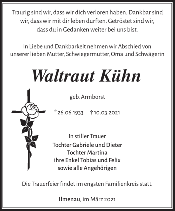 Traueranzeige von Waltraut Kühn von Südthüringer Presse