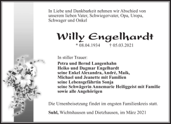 Traueranzeige von Willy Engelhardt von Südthüringer Presse