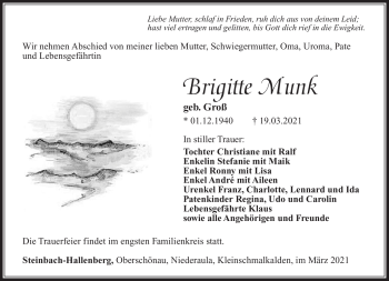 Traueranzeige von Brigitte Munk von Südthüringer Presse