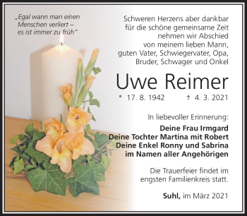 Traueranzeige von Uwe Reimer von Südthüringer Presse