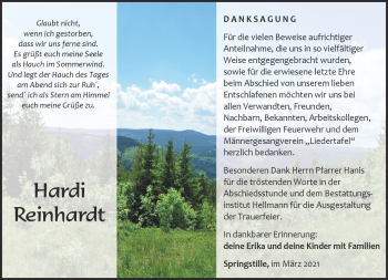 Traueranzeige von Hardi Reinhardt von Südthüringer Presse