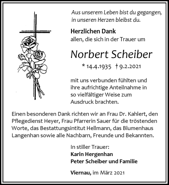 Traueranzeige von Norbert Scheiber von Südthüringer Presse